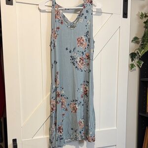Maurices Floral Midi Dress in Light Blue and Peach